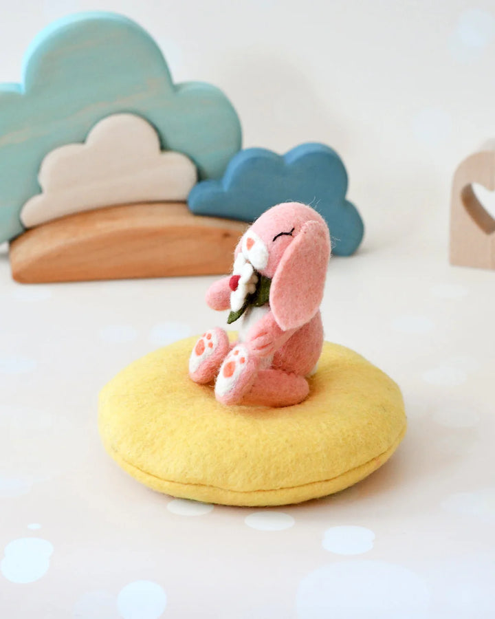 Sale Felt Bunny Rabbit with Flower on Cushion