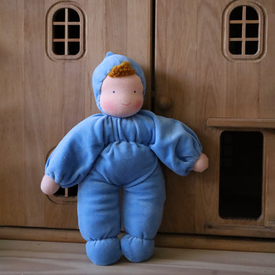 Evi Cuddle Baby Waldorf Doll, Blue