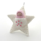 Fairyshadow White Embroidered Star Ornament, Pink Baby · view 1