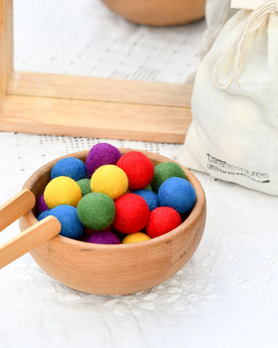 Pre-Order Wool Felt Balls in a Pouch, Bright Colors, 30 balls, 3 cm (Ships in November)