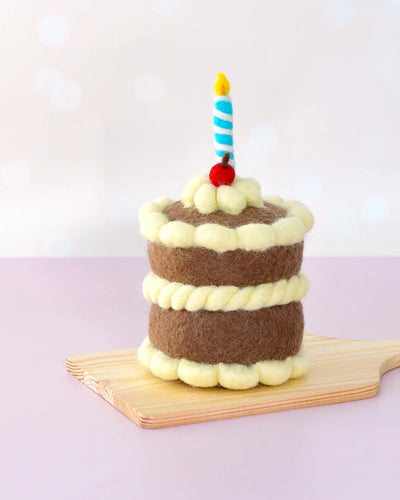 Felt Chocolate Shortcake Birthday Cake with Candle