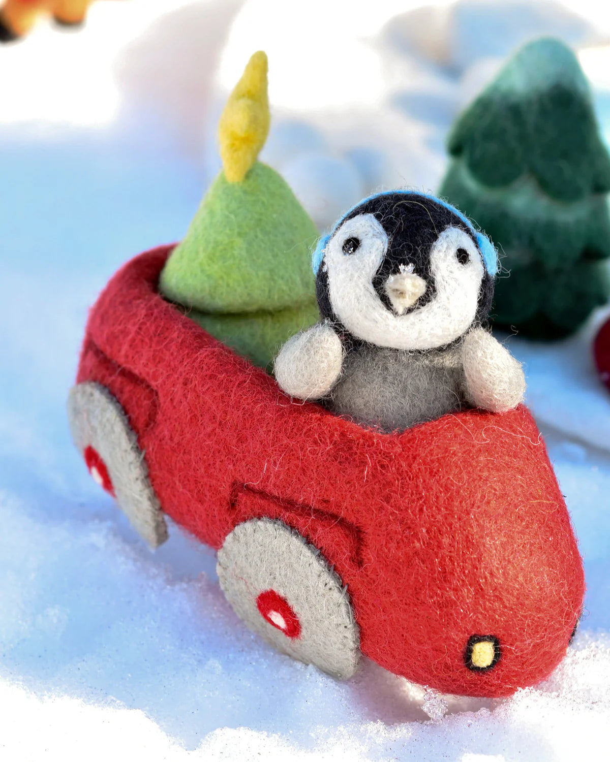 Pre-Order Felt Penguin in Toy Car and Christmas Tree (Ships in November)