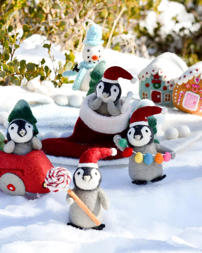 Pre-Order Felt Penguin in Toy Car and Christmas Tree (Ships in November)