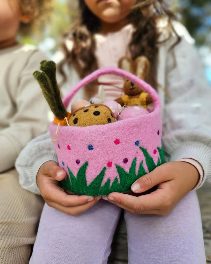 Sale Felt Pink Basket with Colorful Dots