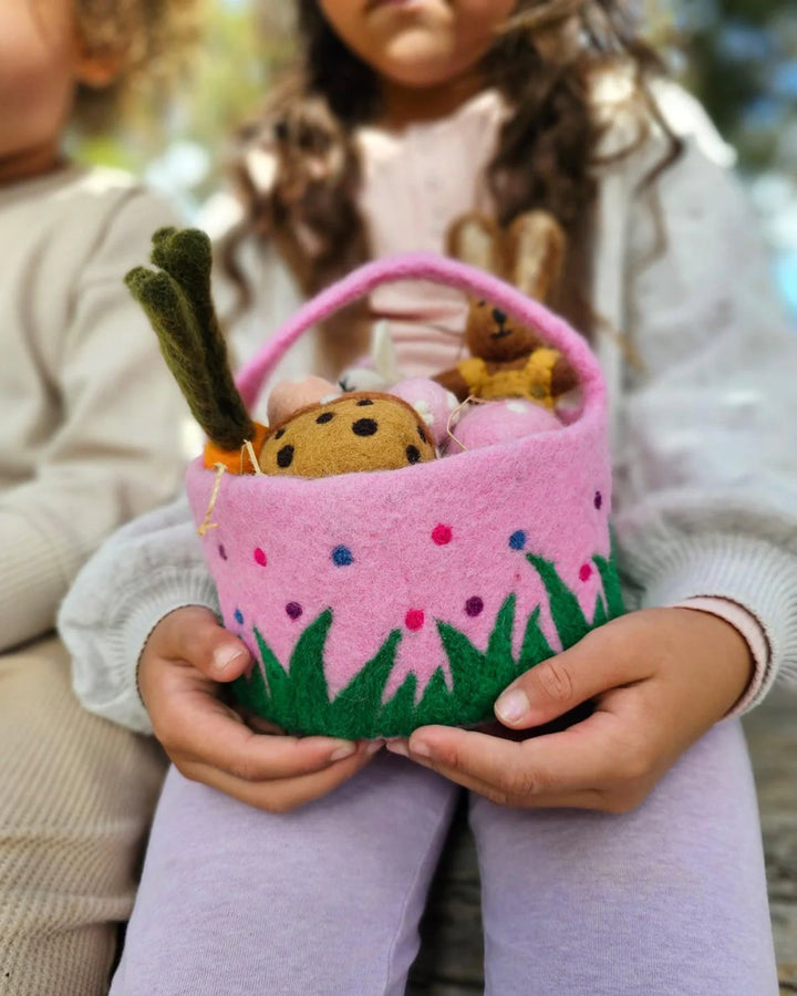 Sale Felt Pink Basket with Colorful Dots