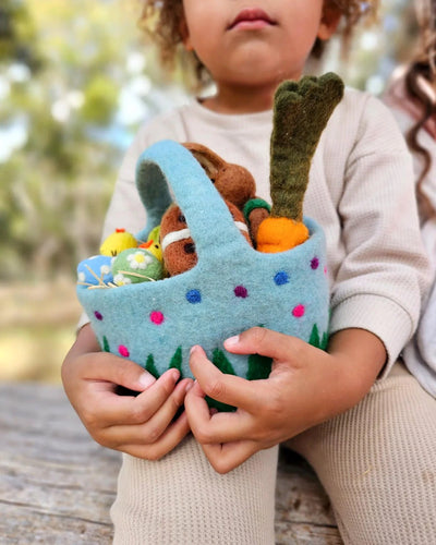 Pre-Oder Felt Blue Basket with Colorful Dots (Ships in late January)