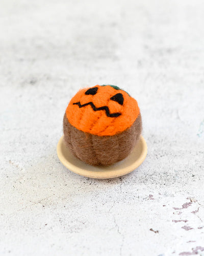 Felt Halloween Cupcake Orange Jack 'O Lantern