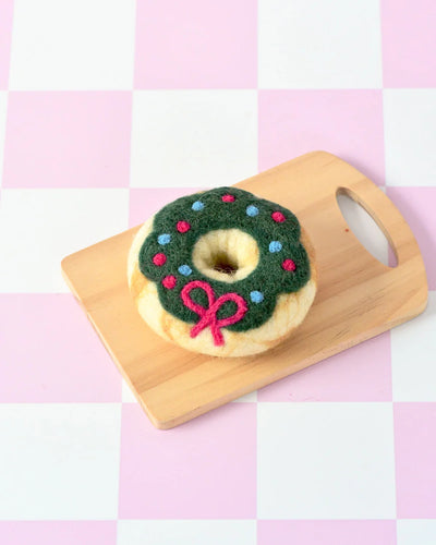 Pre-Order Felt Christmas Donut, Green Holly Wreath Icing (Ships in November)