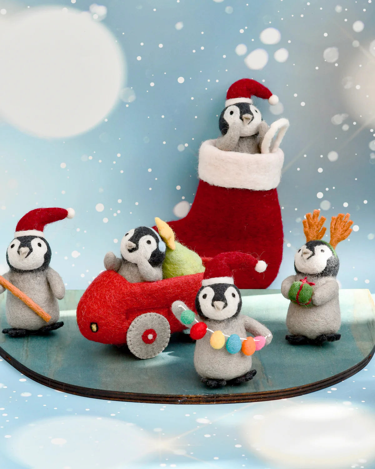 Pre-Order Felt Penguin in Toy Car and Christmas Tree (Ships in November)