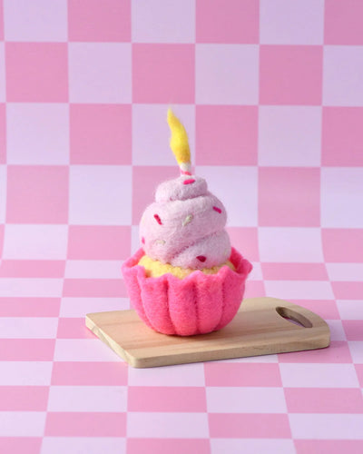 Pre-Order Felt Giant Pink Vanilla Cupcake with Candle (Ships end of October)