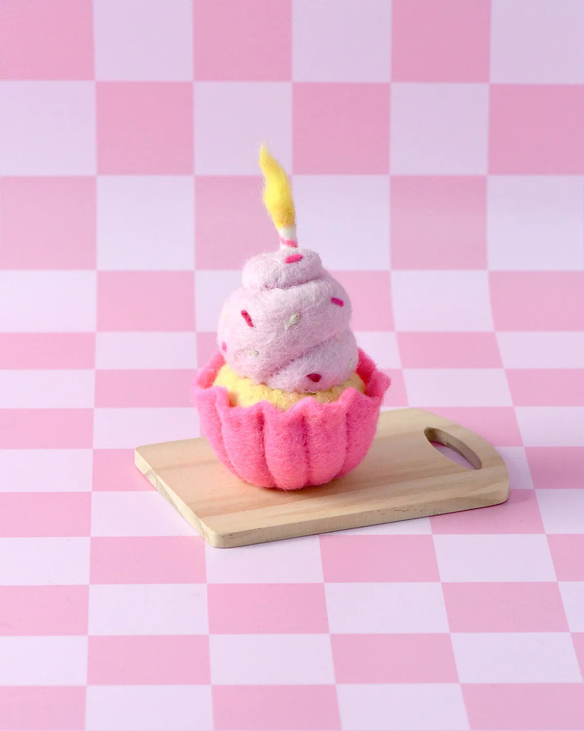 Pre-Order Felt Giant Pink Vanilla Cupcake with Candle (Ships end of October)