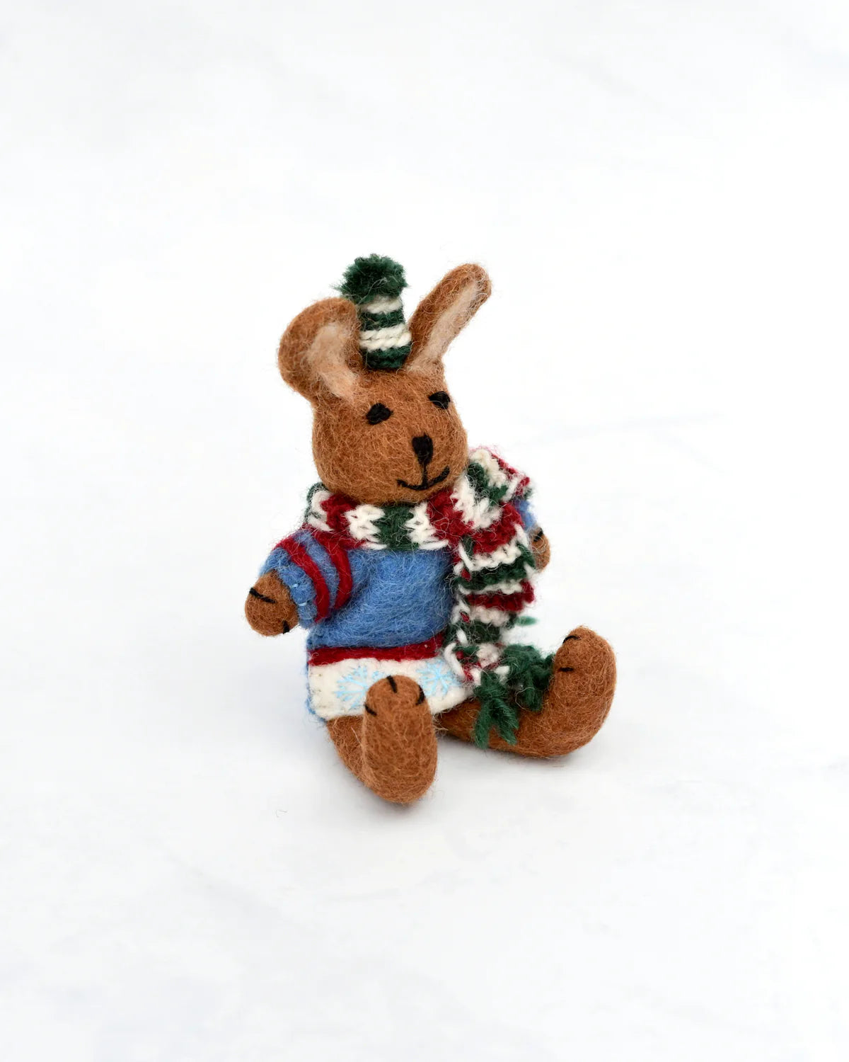 Pre-Order Felt Brown Hare Rabbit with Blue Sweater (Ships in November)