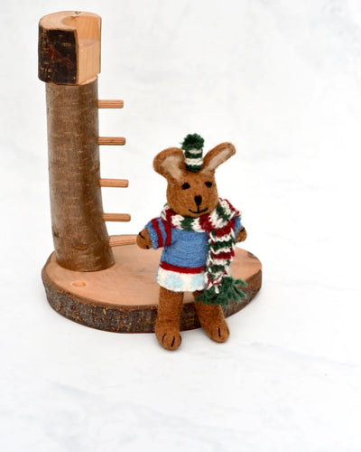 Pre-Order Felt Brown Hare Rabbit with Blue Sweater (Ships in November)