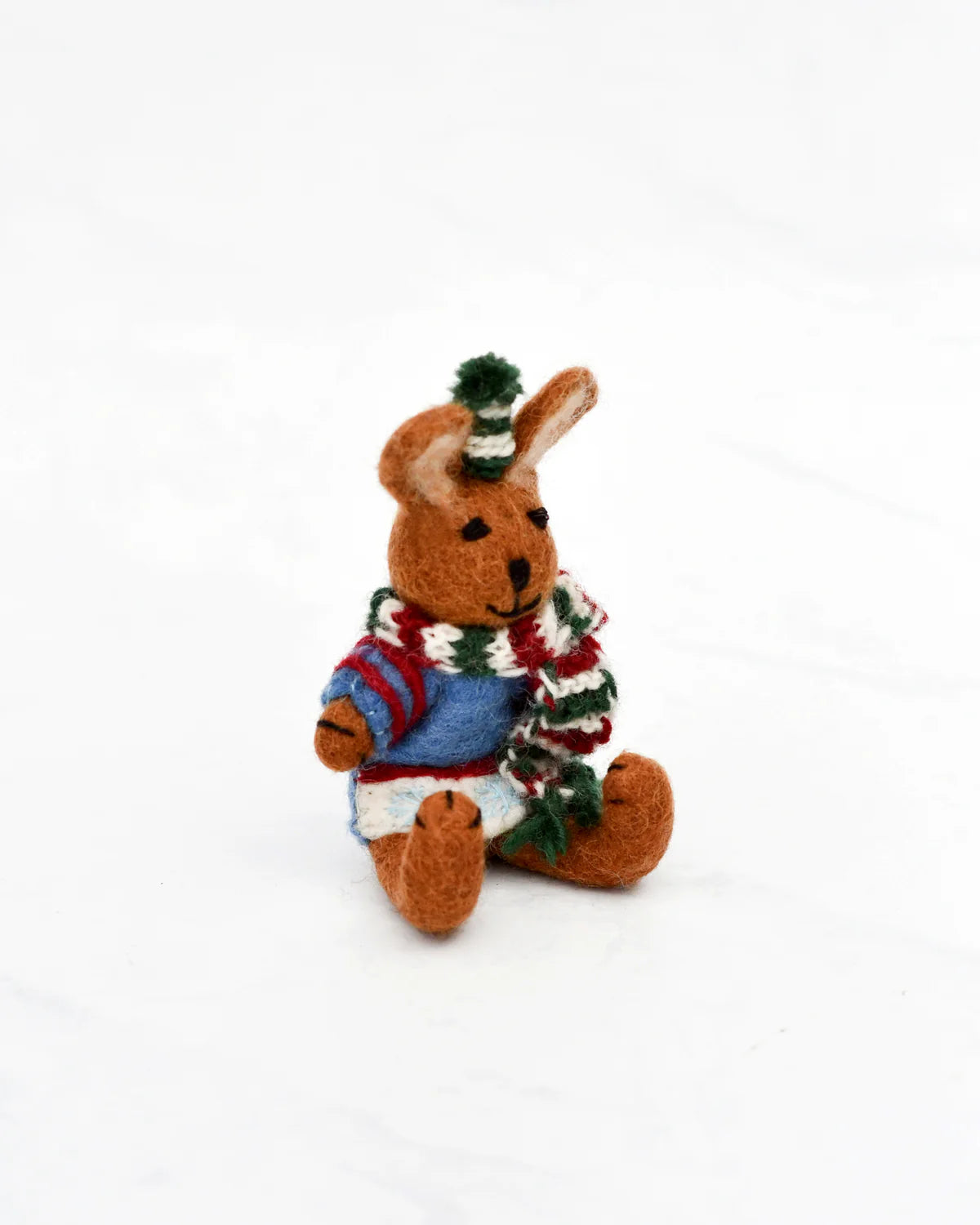 Pre-Order Felt Brown Hare Rabbit with Blue Sweater (Ships in November)