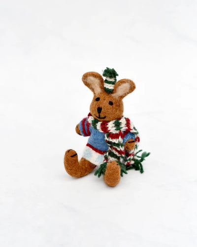 Pre-Order Felt Brown Hare Rabbit with Blue Sweater (Ships in November)