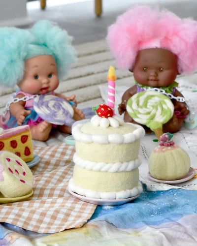 Felt Strawberry Shortcake Birthday Cake with Candle