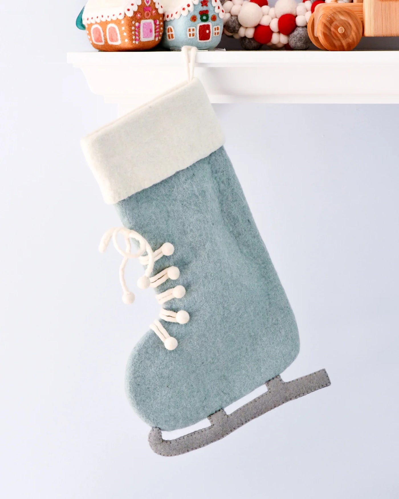 Felt Blue Ice Skate Christmas Stocking