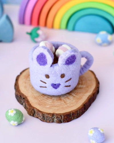 Sale Felt Bunny Hot Chocolate Mug with Marshmallows, Lilac Cup, New Design