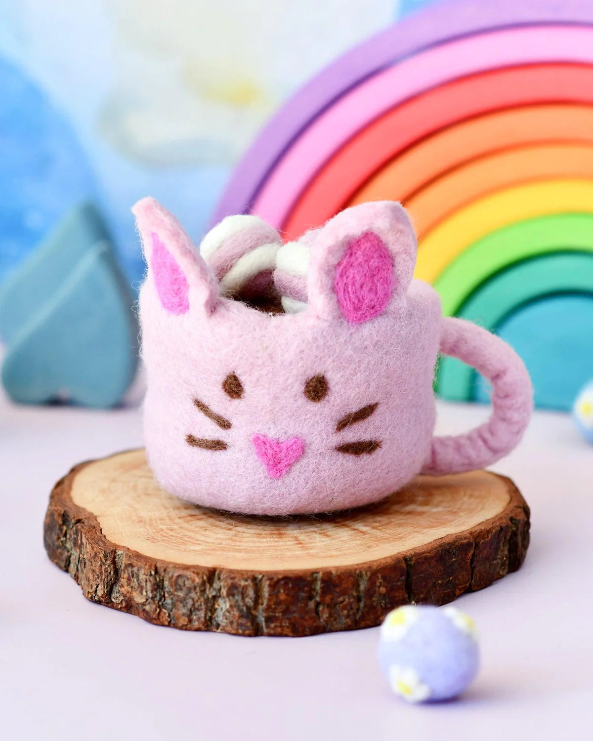 Sale Felt Bunny Hot Chocolate Mug with Marshmallows, Pink Cup, New Design