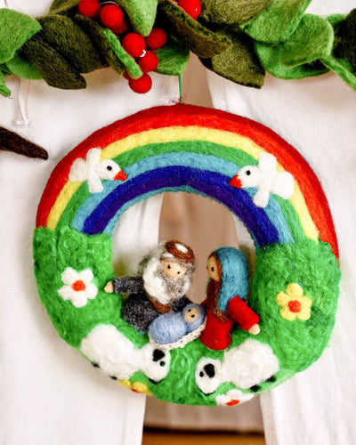 Pre-Order Felt Christmas Rainbow Nativity Wreath (Ships in late October)