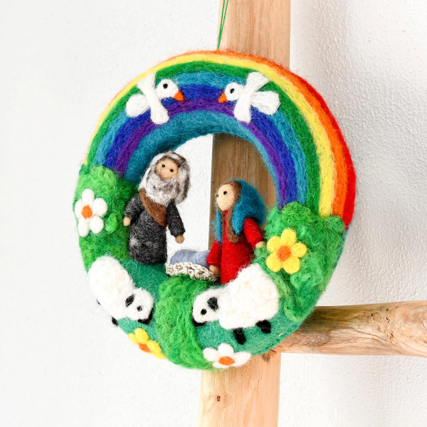 Pre-Order Felt Christmas Rainbow Nativity Wreath (Ships in late October)