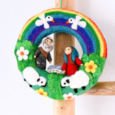 Pre-Order Felt Christmas Rainbow Nativity Wreath (Ships in late October)