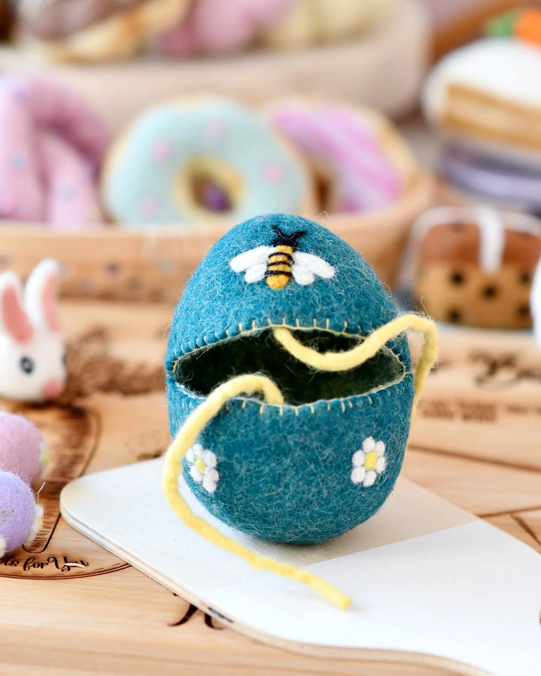 Felt Egg Cover, Blue with Bee Motif