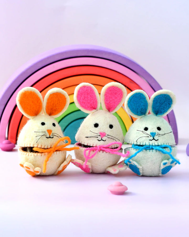 Sale Felt Egg Cover, Hopping Bunny with Pink Ears