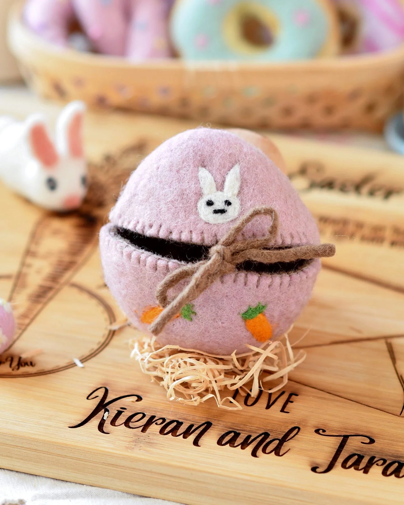 Felt Egg Cover, Pink with Bunny Motif