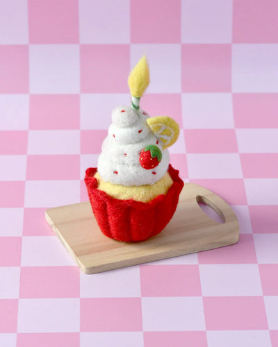 Pre-Order Felt Giant Strawberry Cupcake with Candle (Ships in late October)