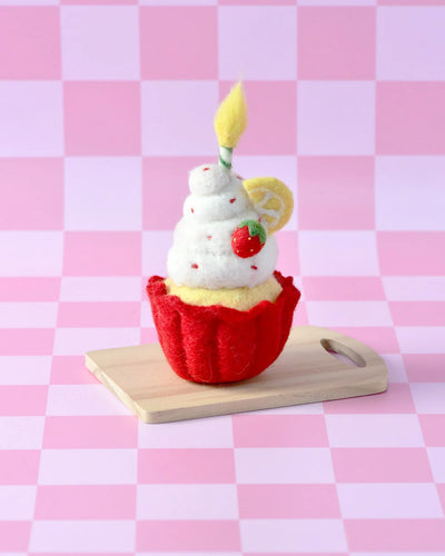 Pre-Order Felt Giant Strawberry Cupcake with Candle (Ships in late October)