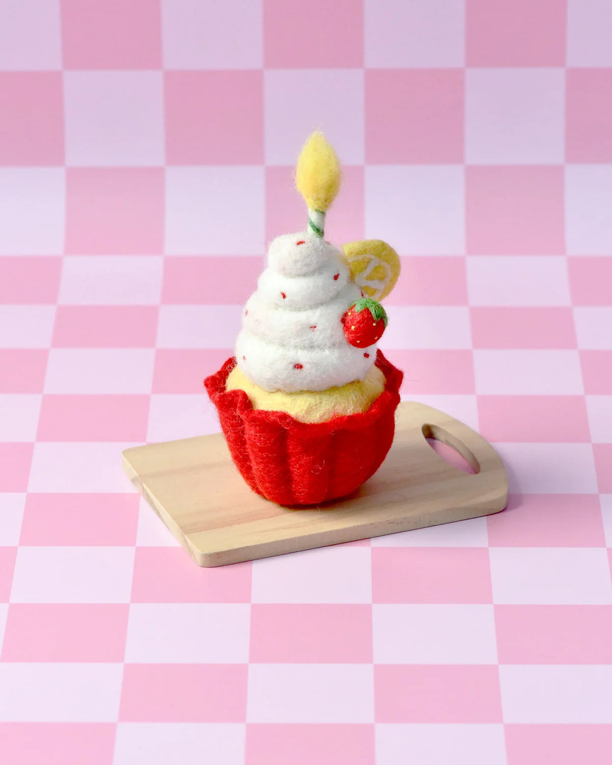 Pre-Order Felt Giant Strawberry Cupcake with Candle (Ships in late October)