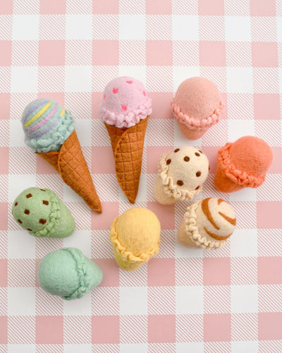 Pre-Order Felt Ice Cream Set, Waffle Cones and 9 Ice Cream Scoops (Ships in mid-November)