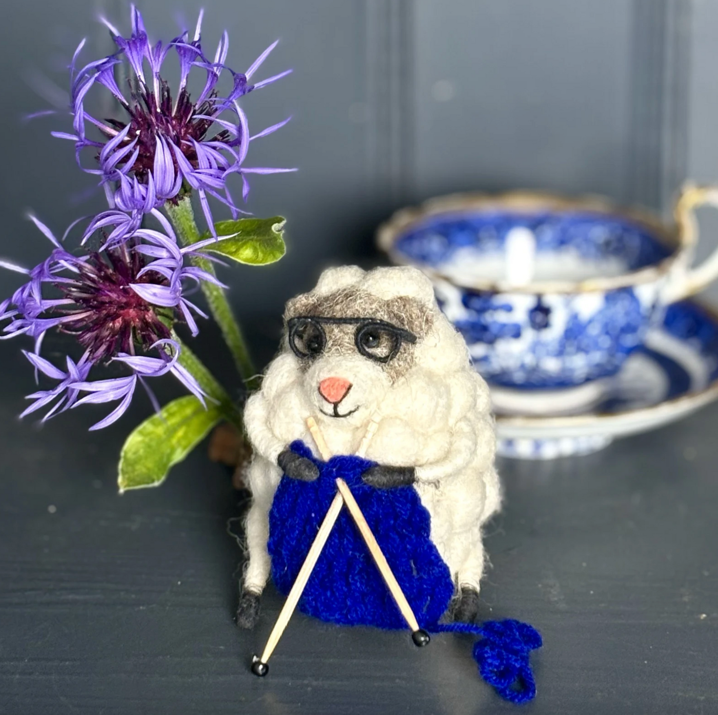 Felt Knitting Sheep, Blue