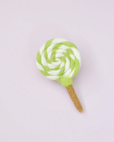 Felt Lime Green and White Swirl Lollipop