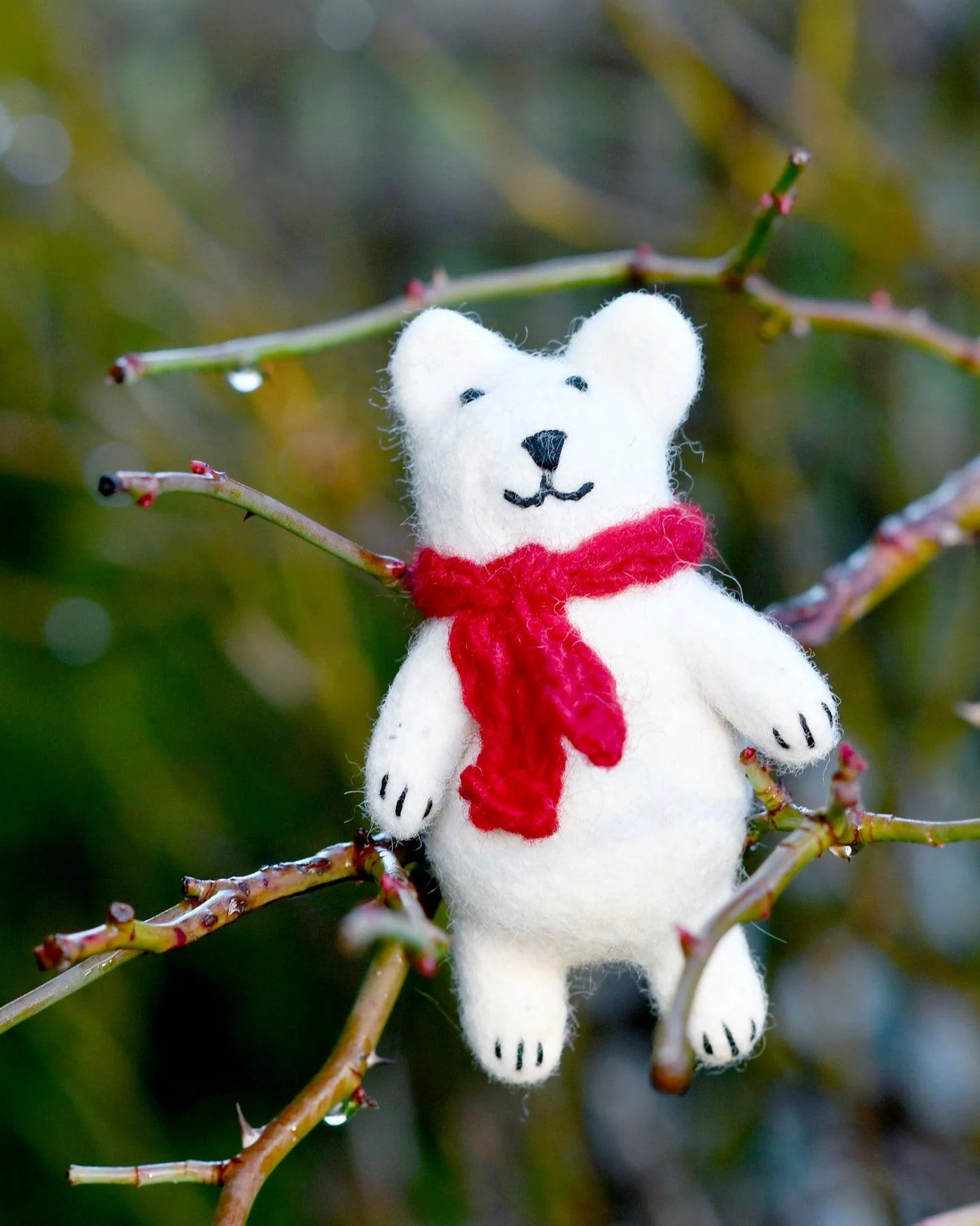 Felt Polar Bear with Red Scarf Toy