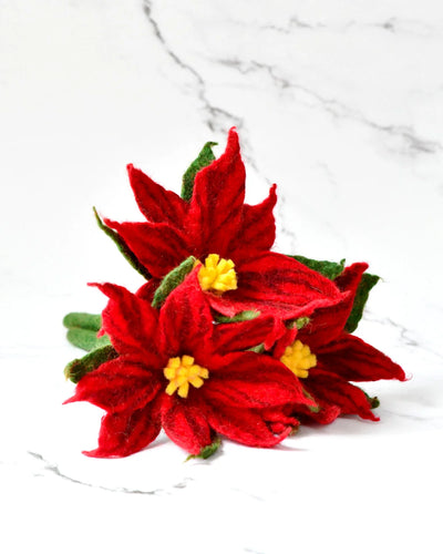 Pre-Order Felt Red Poinsettia Flowers (Set of 3 stems) (Ships in November)