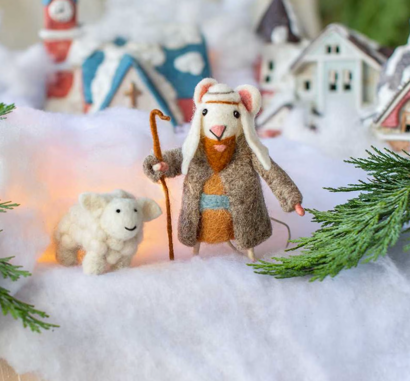 Felt Shepherd and Sheep Nativity Set