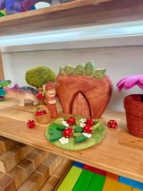 Little Brood Felt Strawberry Mini Play Mat, a hand-felted wool strawberry patch with basket for travel play. · view 2
