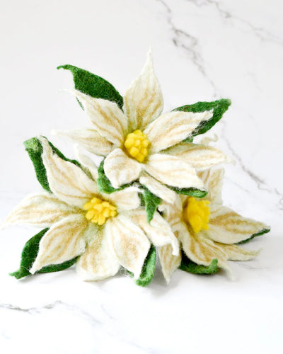 Felt White Poinsettia Flowers (Set of 3 stems)