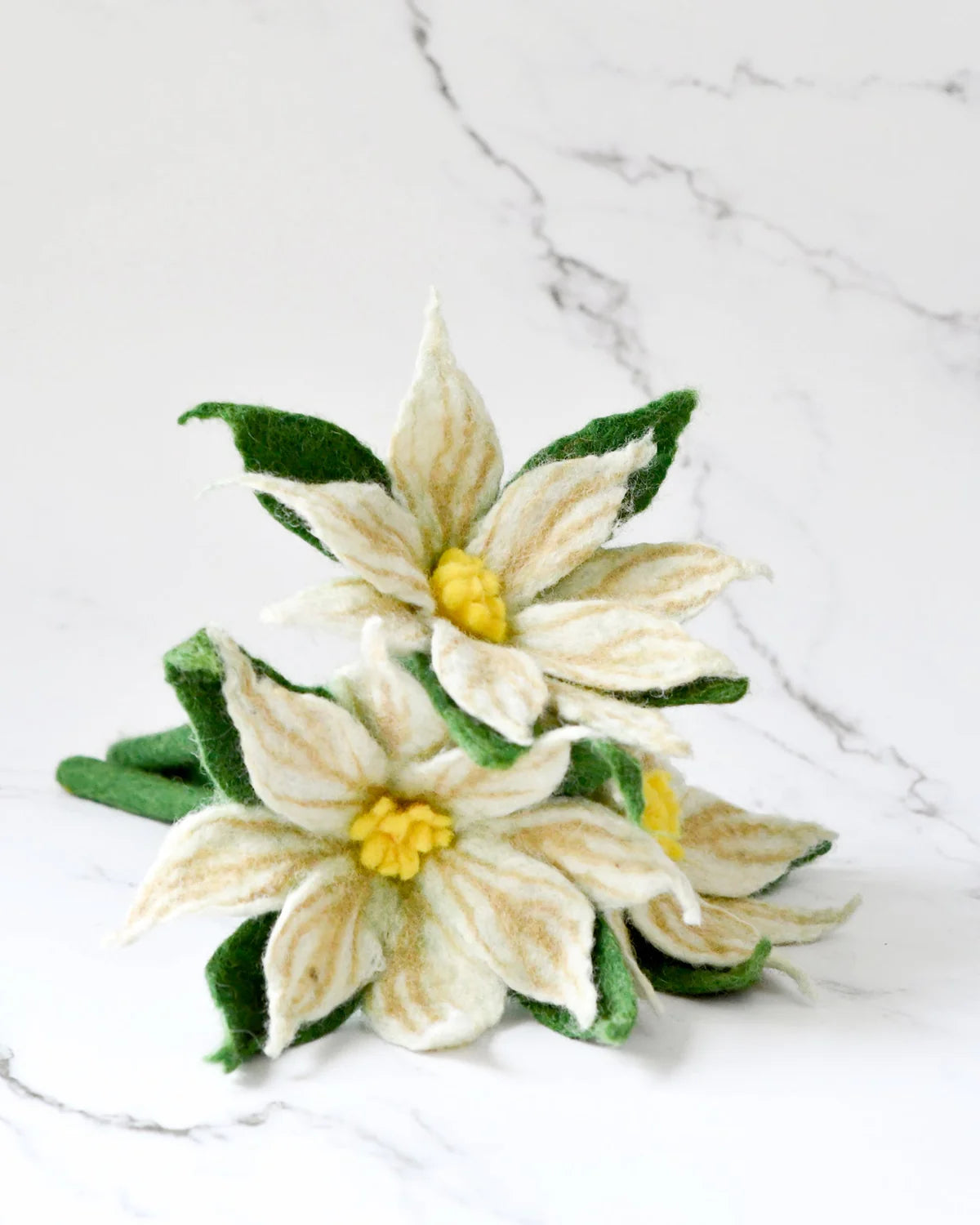 Felt White Poinsettia Flowers (Set of 3 stems)