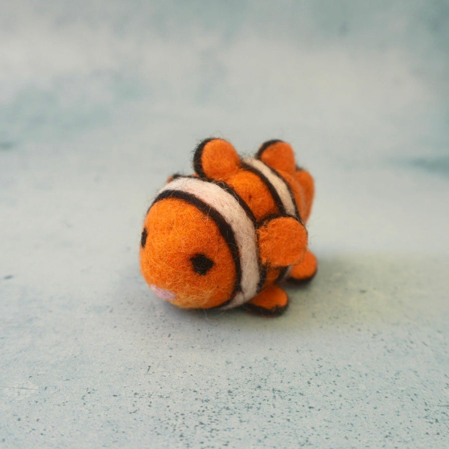 Felt Clown Fish, Little Brood hand-felted wool felt fish, a reef creature for small-world ocean play.