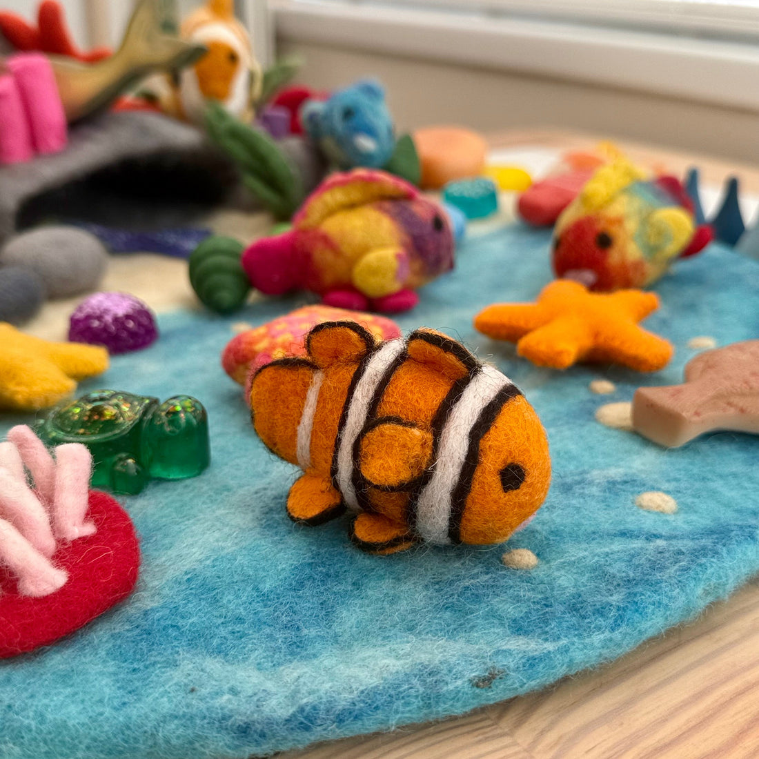 Felt Clown Fish, made for open-ended, small-world play.