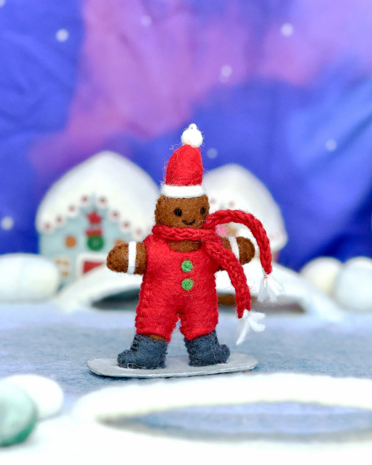 Felt Gingerbread On Snowboard Ornament