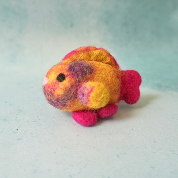 Felt Pink Parrot Fish, Little Brood hand-felted wool felt fish, a reef creature for small-world ocean play.