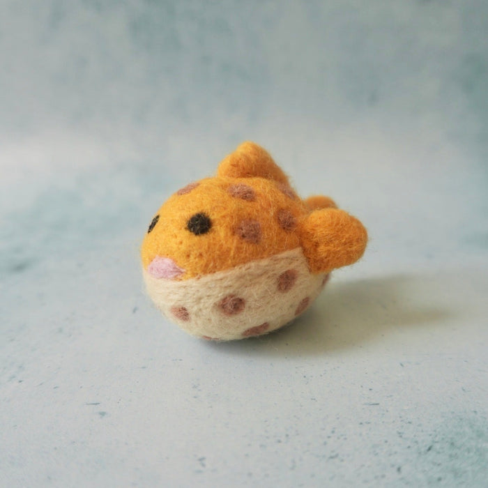 Felt Puffer Fish, Little Brood hand-felted wool felt fish, a reef creature for small-world ocean play.