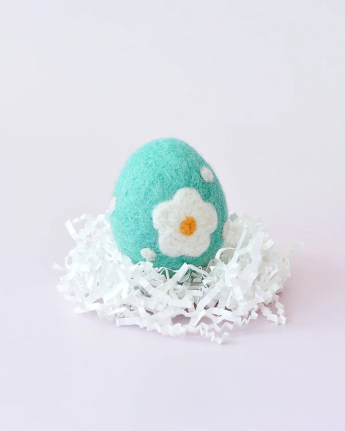 Felt Floral and Dots Egg, Teal