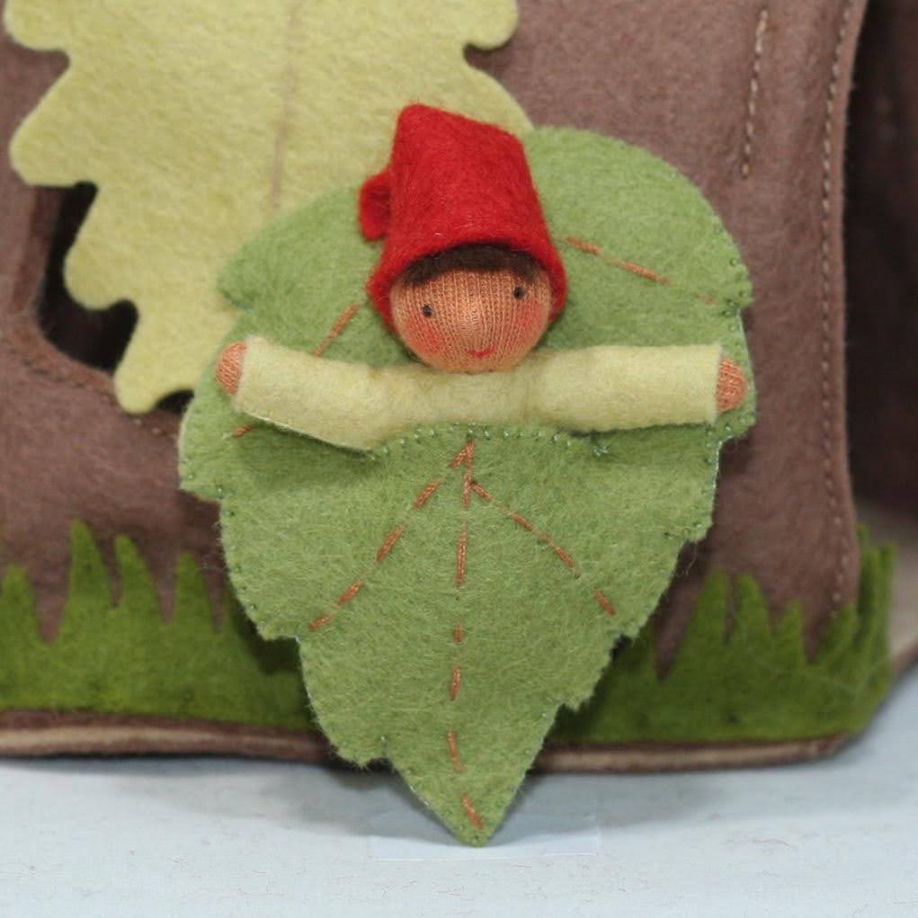 Forest Gnome Family (3.5") with Oak Tree Stump House | Medium Skin Tone | Set of 7 Dolls