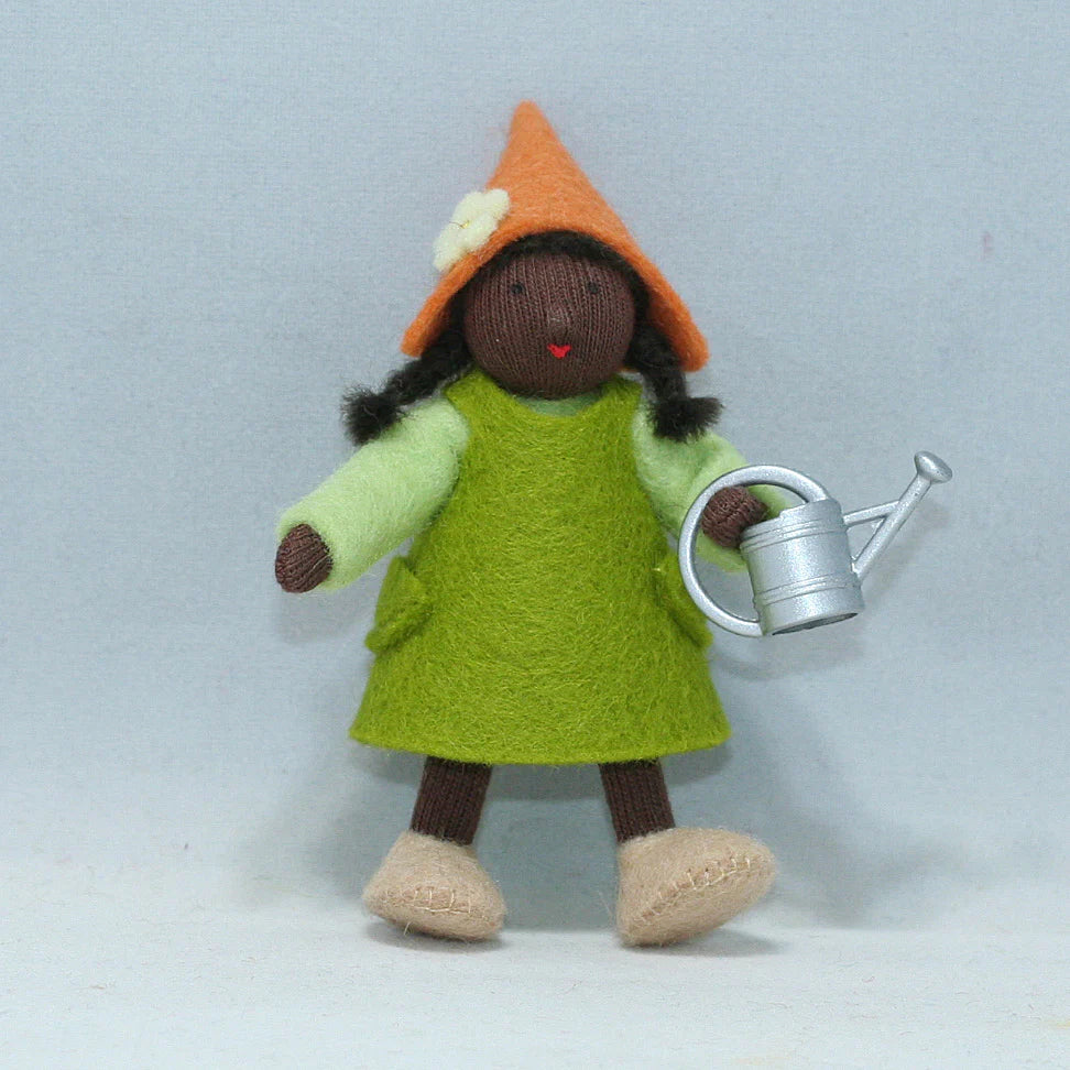 Garden Gnome Girl with Watering Can| Dark Skin Tone