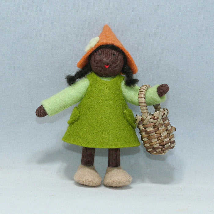 Garden Gnome Girl with Basket | Dark Skin Tone